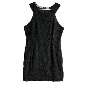 VTG Scala Black Silk Beaded Evening Party Formal Dress Sz PXL Sleeveless NWT